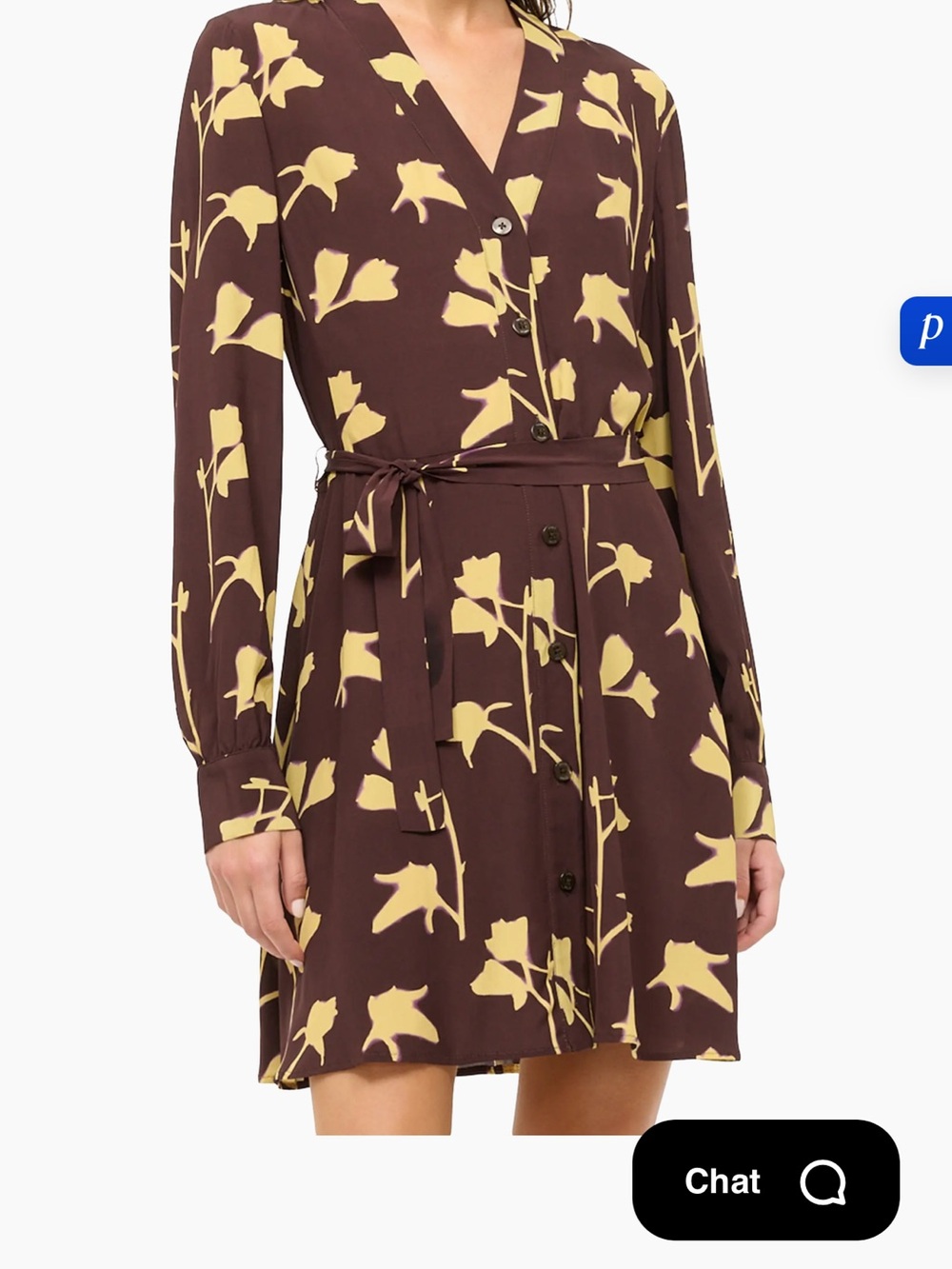 STAUD Brown Dress with Yellow Floral Print and Tie Waist